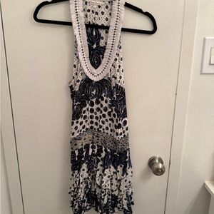 Poupette St Barth Mae Mini Dress in Blue and White Floral, Size Small